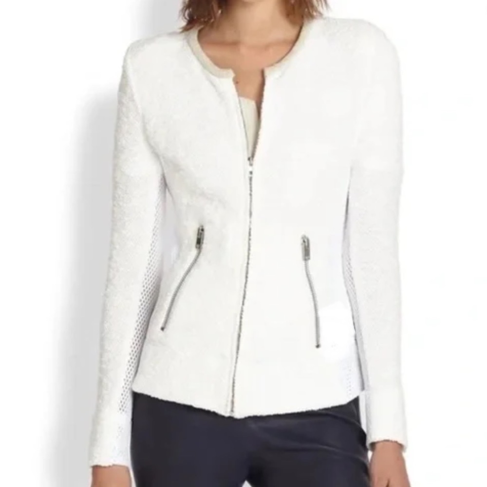 IRO Amiya Bouclé White Jacket Suede Cream Accents Large